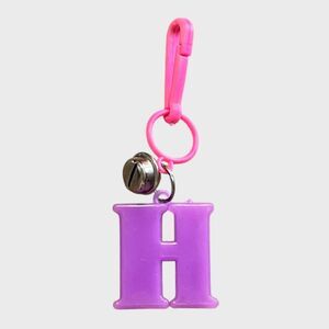 Vintage 1980s Bell Charm Clip On Letter H Pink Purple Initial Toy Prize Jewelry